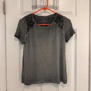 American Eagle Soft & Sexy Grey‎ Lace Shoulder Short Sleeve Tee Shirt Small